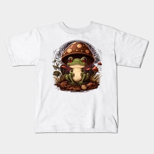 Cottagecore aesthetic frog on Mushroom Kids T-Shirt